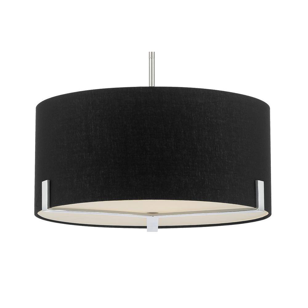 Westboro Chrome 3-Light Drum Pendant with Black Linen Shade