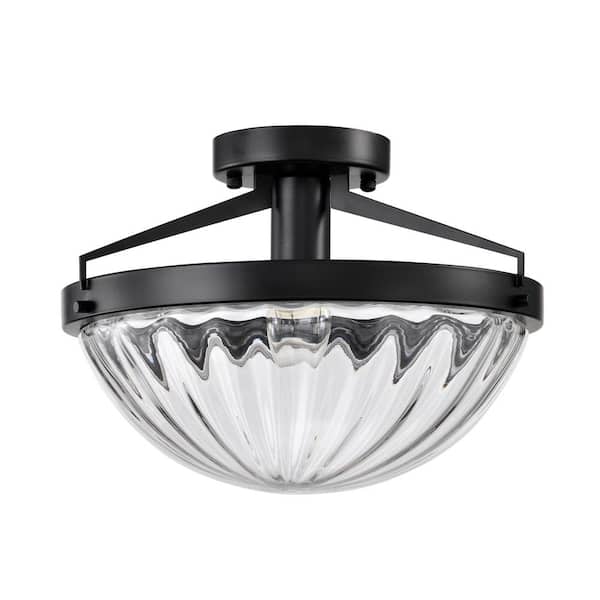 Warehouse of Tiffany Pope 12 in. 1-Light Indoor Matte Black Finish Semi-Flush Mount Ceiling Light with Light Kit
