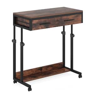 Kerlin 31.49 in. Rustic Brown Rectangular Wood Top Side Table with Drawer for Home Office