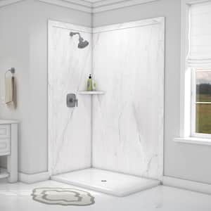 Elegance 36 in. x 48 in. x 80 in. 7-Piece Easy up Adhesive Corner Shower Wall Surround in Oyster