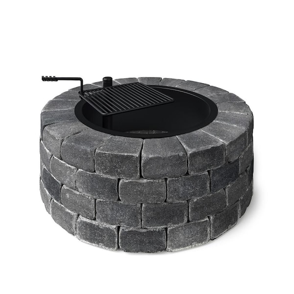 Grand 4-Course 48 in. W x 16 in. H Round Concrete Wood Burning Fire Pit Kit with Cooking Grate in Onyx