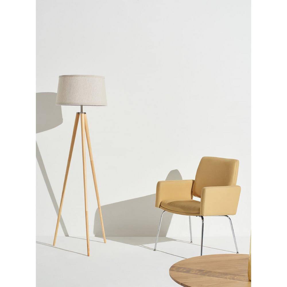 Emma LED Tripod Natural Wood Floor Lamp for Kids' Nursery