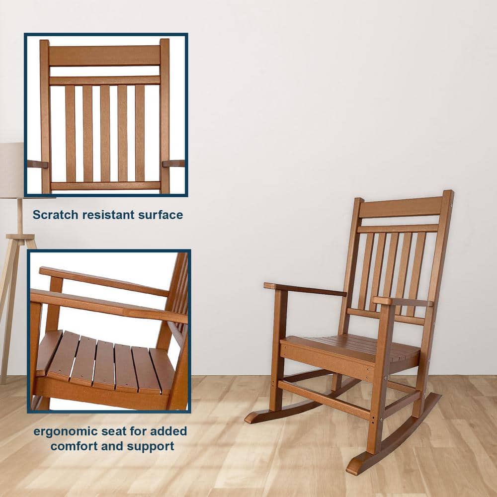 Berkshire Traditional All-Weather HDPE Brown Rocking Chair with Arms