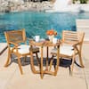 Noble House Coronado Teak Brown Finish 3-Piece Wood Round Outdoor Patio Bistro Set with Cream Cushions 8115