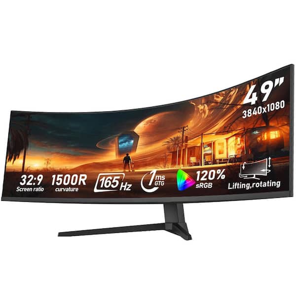 49in. Ultra-Wide Curved Gaming Computer Monitor, DFHD3840x1080, 165Hz, 1ms, FreeSync, 120%sRGB,Height Adjustable,HDMI&DP