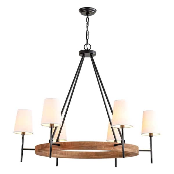 Charnessa 6-Light Matte Black Farmhouse Industrial Wood with Metal Chandelier