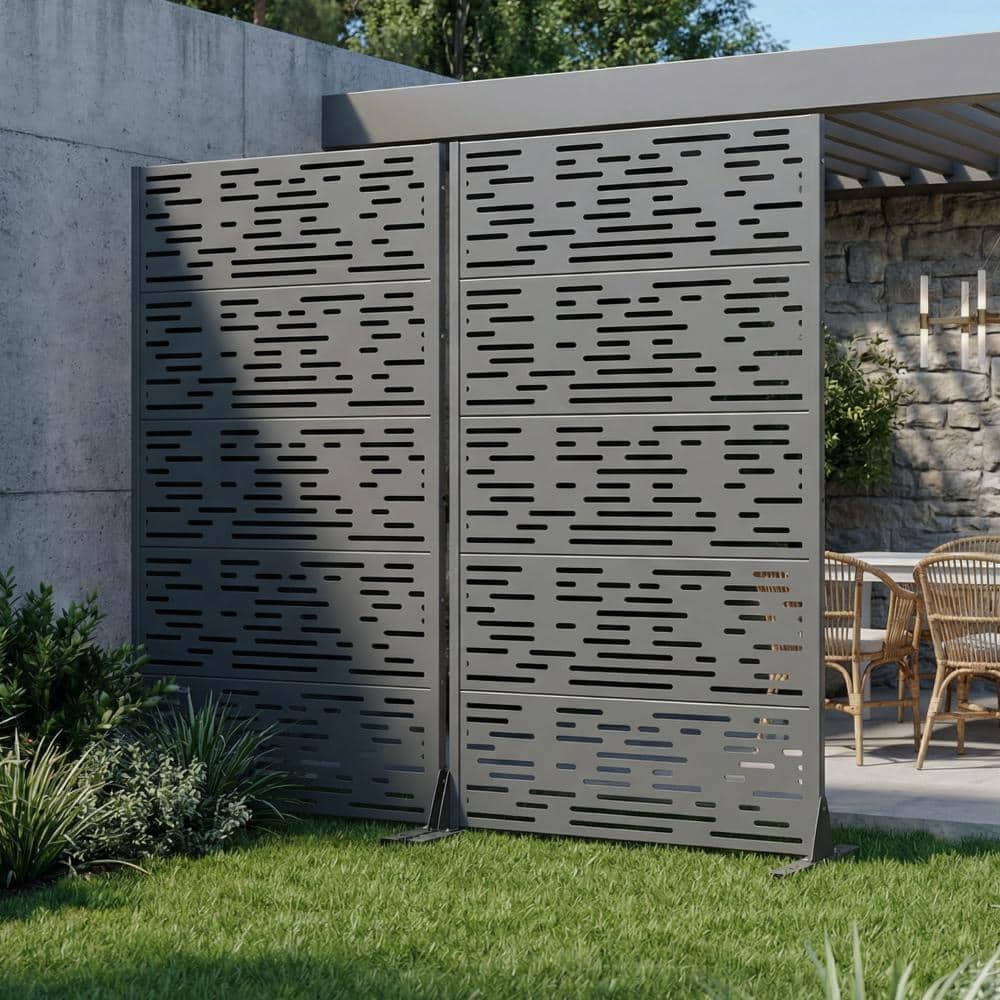 70 in. W x 72 in. H Light Gray Galvanized Steel No Dig Horizontal Strip Cut Outdoor Privacy Screen (2-Pack) price history on PriceWatchPro