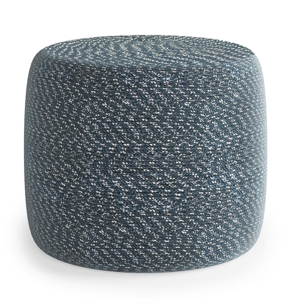 Bayley Round Braided Pouf in Aegean Blue and Natural Cotton