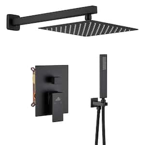 2-Spray 10 in. Wall Mount 1.8 GPM Rain. Fall Fixed Dual Shower Heads with Handheld Shower Head in Matte Black