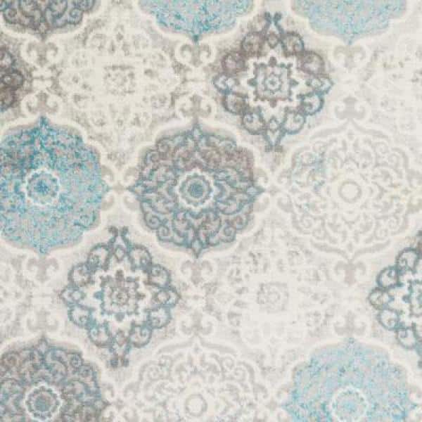 Grey and Blue Medallion Synthetic Area Rug, 7'9" x 10'2"