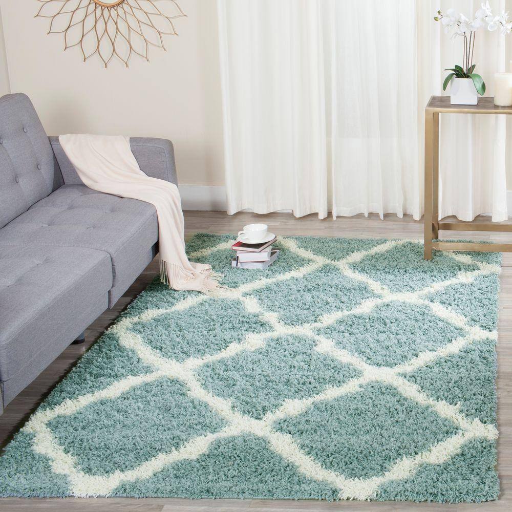 Seafoam and Ivory High Pile Shag Area Rug