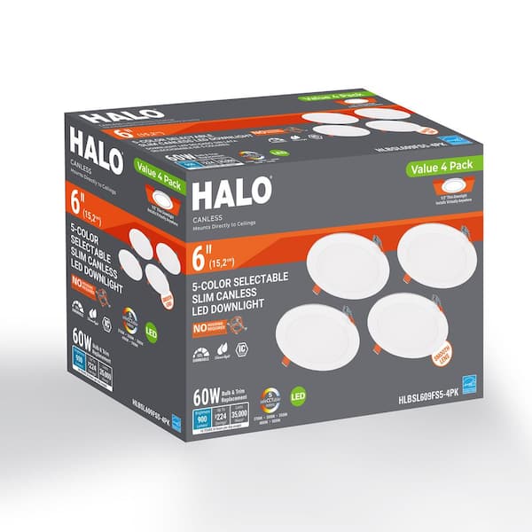 HLBSL 6 in. Can Less Integrated LED, 900 Lumens, 5CCT, White (4-Pack)