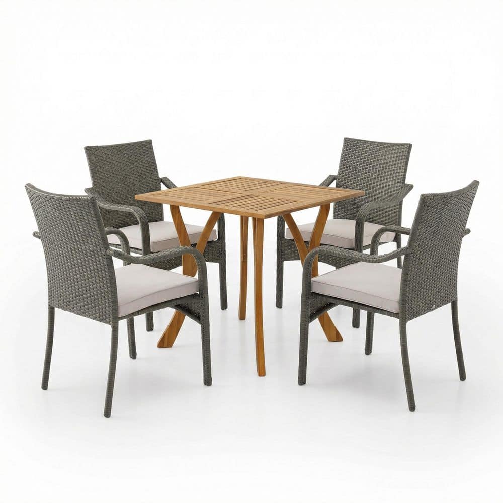 Allard 5-Piece Rectangle Gray Solid Wood Top Dining Table Set Seats 4