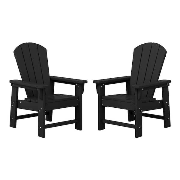 Children's Laguna Set-2 Outdoor Patio All Weather Fade Resistant Kids Poly Plastic Adirondack Chairs in Black