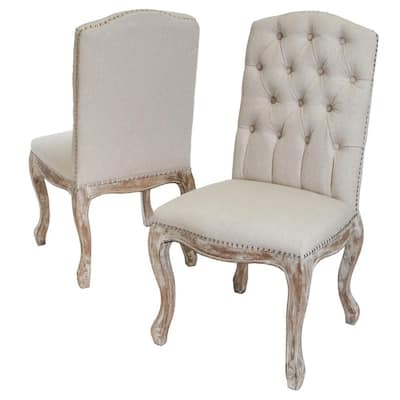 Wembley Beige Fabric and Weathered Hardwood Dining Chairs (Set of 2)