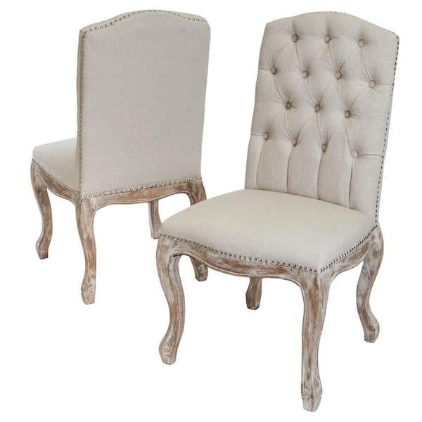 Noble House Wembley Beige Fabric and Weathered Hardwood Dining Chairs (Set of 2)