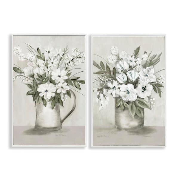 Country Vases with Bouquets by Marilyn Dunlap 2 Pieces White Framed Nature Giclee Art Print 30 in. x 20 in.