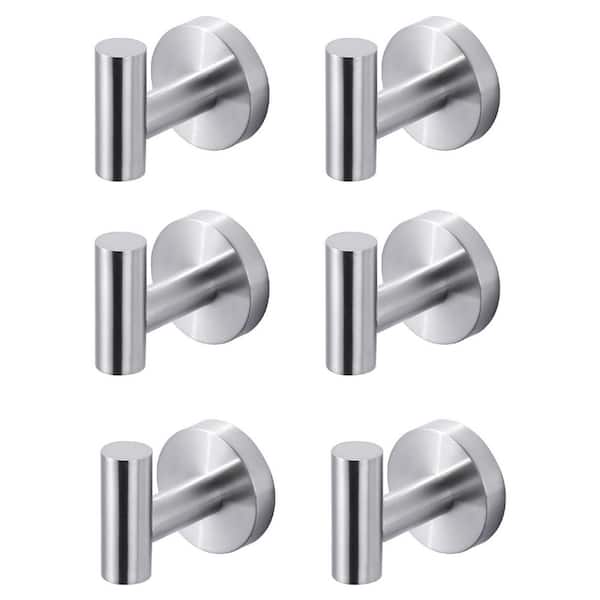 AVITAS Wall Mounted Bathroom Round J-Hook Robe/Towel Hook in Stainless Steel Brushed Nickel (6-Pack)