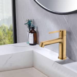 Modern Single Handle Bathroom Faucet, Single Hole Bathroom Sink Faucet in Brushed Gold