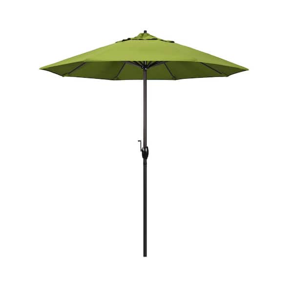 California Umbrella 7.5 ft. Bronze Aluminum Market Auto-Tilt Crank Lift Patio Umbrella in Macaw Sunbrella