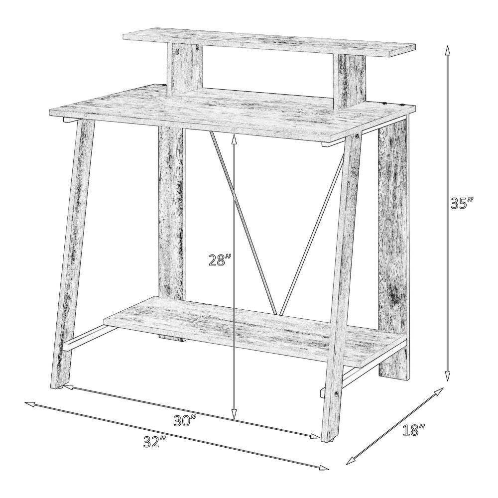 Antique White and Black Adjustable Writing Desk with USB Port and Hutch