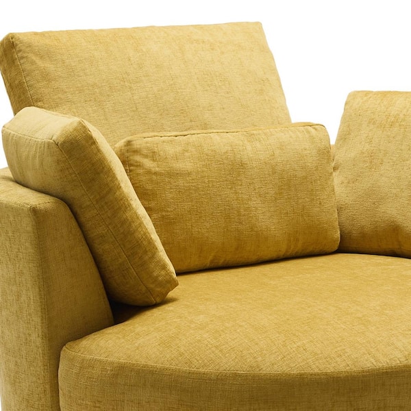 Uixe Mustard Yellow Chenille Upholstered 360° Swivel Accent Barrel