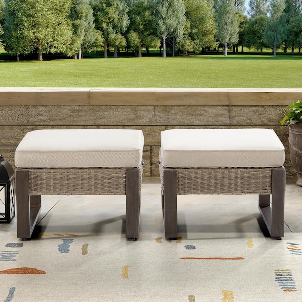 Unbranded 2-Piece Wicker Patio Conversation Set with Beige Cushions for Garden