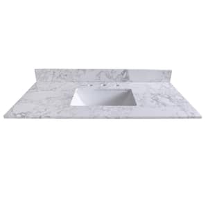 49 in. W x 22 in. D Stone Bathroom Vanity Top in Carrara White with White Rectangle Single Sink-3H