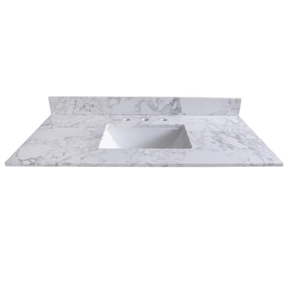 INSTER 49 in. W x 22 in. D Stone Bathroom Vanity Top in Carrara White with White Rectangle Single Sink-3H