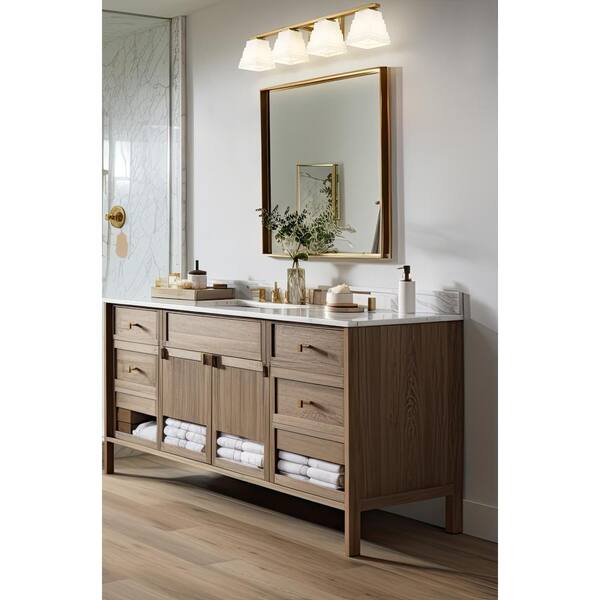 Annalise 32 in. 4 Light Modern Gold Vanity Light with Matte Opal