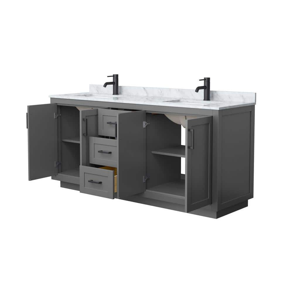 Miranda 72" Dark Gray Double Bathroom Vanity with White Carrara Marble Top