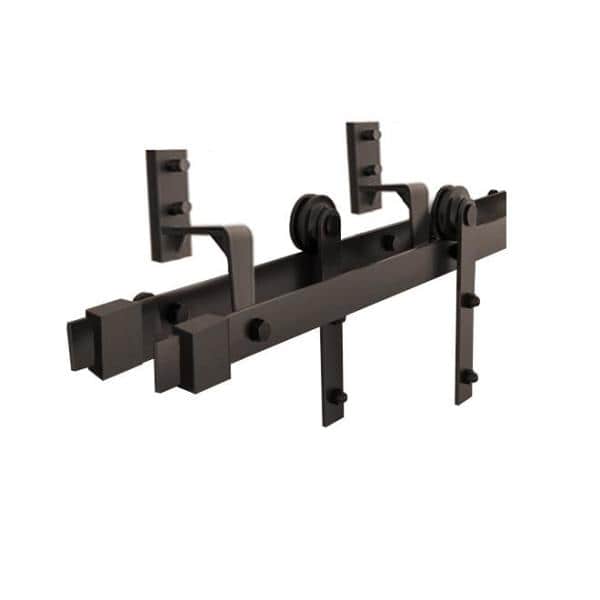 Espresso Stained Solid Pine Double Sliding Barn Door Kit with Oil Rubbed Bronze Hardware