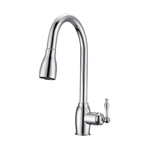 Bistro Single Handle Deck Mount Gooseneck Pull Down Spray Kitchen Faucet with Metal Lever Handle 1 in Polished Chrome