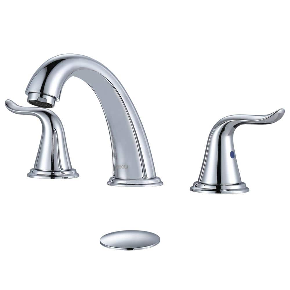 8 in. Widespread Double Handle Bathroom Faucet with Drain Kit in Polished Chrome price history on PriceWatchPro