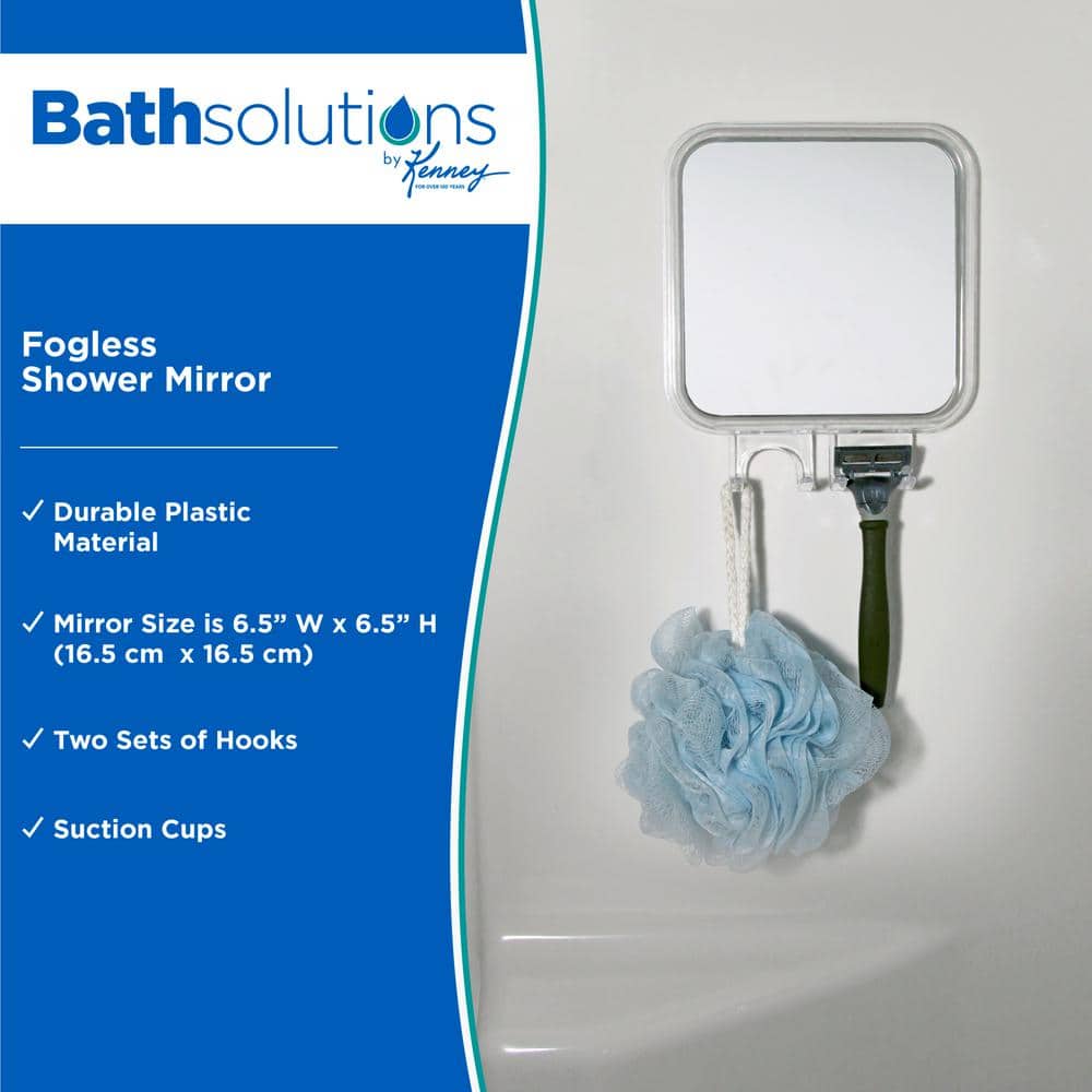 6.5" Acrylic Fogless Wall-Mounted Shower Mirror with Razor Hooks