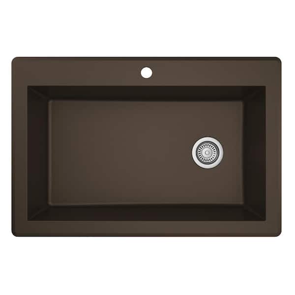 Drop-In Quartz/Granite Composite 33 in. 1-Hole Single Bowl Kitchen Sink in Brown