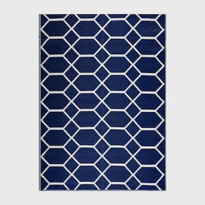 Miami Navy and Creme 6 ft. x 9 ft. Folded Reversible Recycled Plastic Indoor/Outdoor Area Rug-Floor Mat