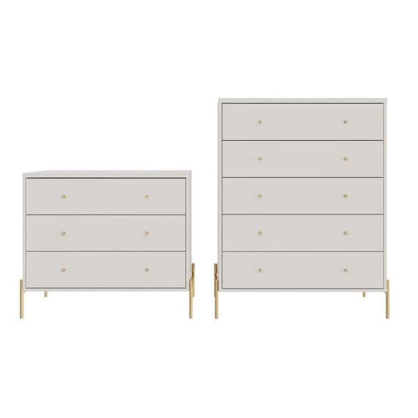 Manhattan Comfort Jasper Off-White 5-Drawer Tall Dresser and 3-Drawer Classic Dresser (Set of 2)