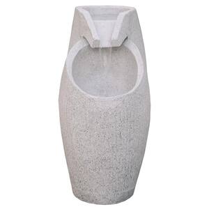 25 in. Tall White Modern Floor Indoor/Outdoor Decor Waterfall Fountain with LED Light