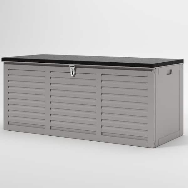 BTMWAY - 130 Gal. Gray Upgraded Resin Deck Box, Outdoor Storage Box Waterproof with Hydraulic Rod and Side Handle, Lockable