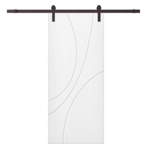 CALHOME 30 in. x 80 in. White Painted Composite MDF Paneled Interior Sliding Barn Door with Hardware Kit
