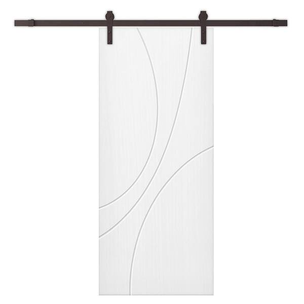 CALHOME 42 in. x 80 in. White Painted Composite MDF Paneled Interior Sliding Barn Door with Hardware Kit