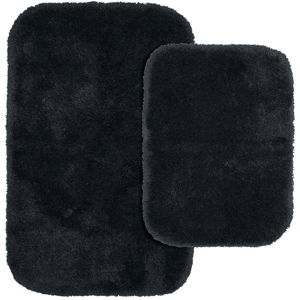 Dark Gray Ultra Plush Washable Nylon Bathroom Rug Set