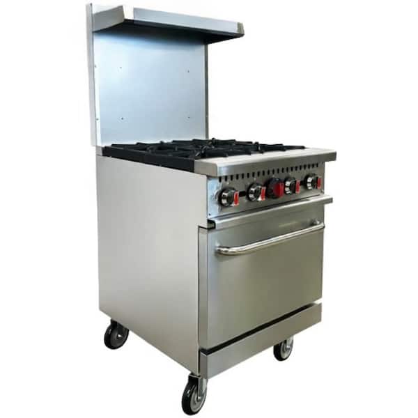 24 in. W Commercial NSF 4-Burners 151,000 BTU Gas Oven Ranges Hot Plates EH24O in Stainless Steel with Oven