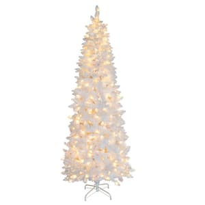 7.5 ft. Pre-Lit LED Artificial Christmas Tree Pencil with Warm White Light, White