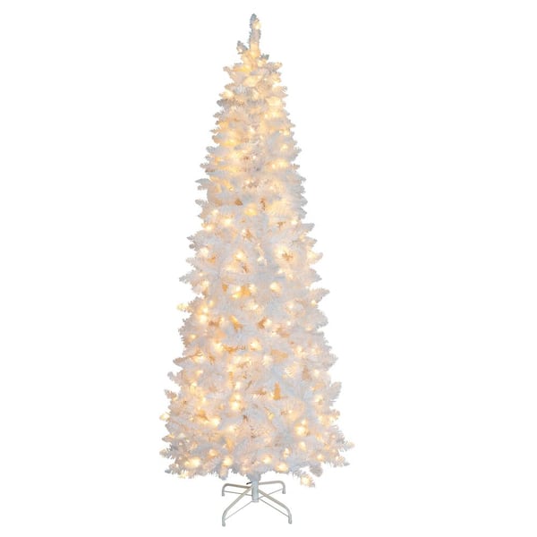 VEIKOUS 7.5 ft. Pre-Lit LED Artificial Christmas Tree Pencil with Warm White Light, White
