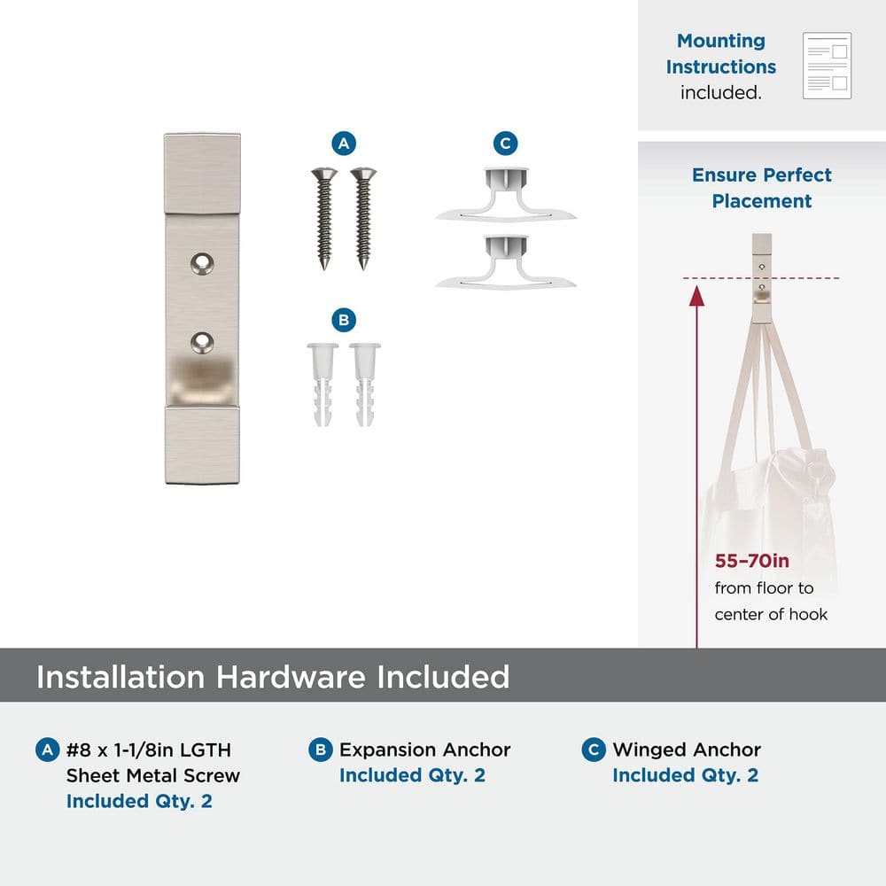 Satin Nickel Double Prong Decorative Wall Hook