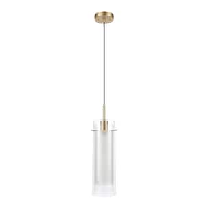 Sydney 1-Light Matte Brass Pendant Light with Clear Glass Outer Shade and Frosted Glass Insert