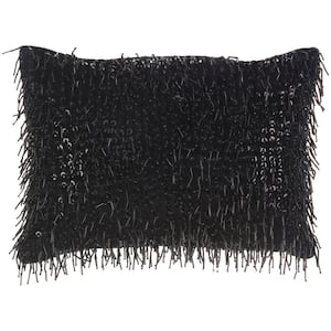 Luminescence Black Textured 14 in. x 10 in. Rectangle Throw Pillow