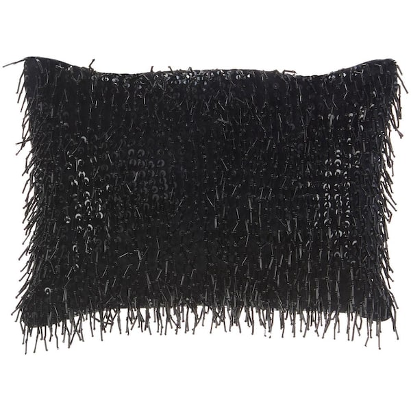 Mina Victory Luminescence Black Textured 14 in. x 10 in. Rectangle Throw Pillow
